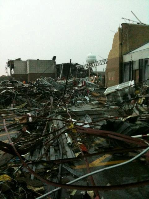 Large amount of debris, taken from its building in the tornado.